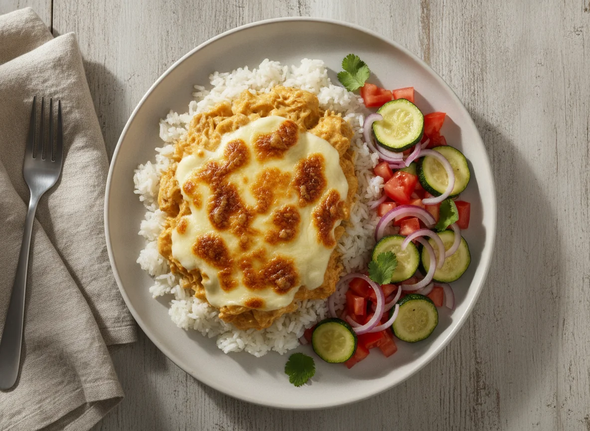 Arroz com Frango Gratinado e Salada photo