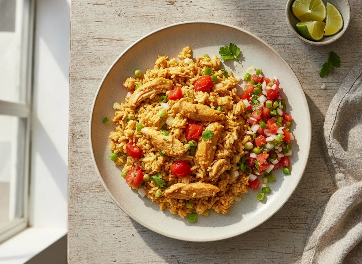 Arroz com Galinhada e Vinagrete photo