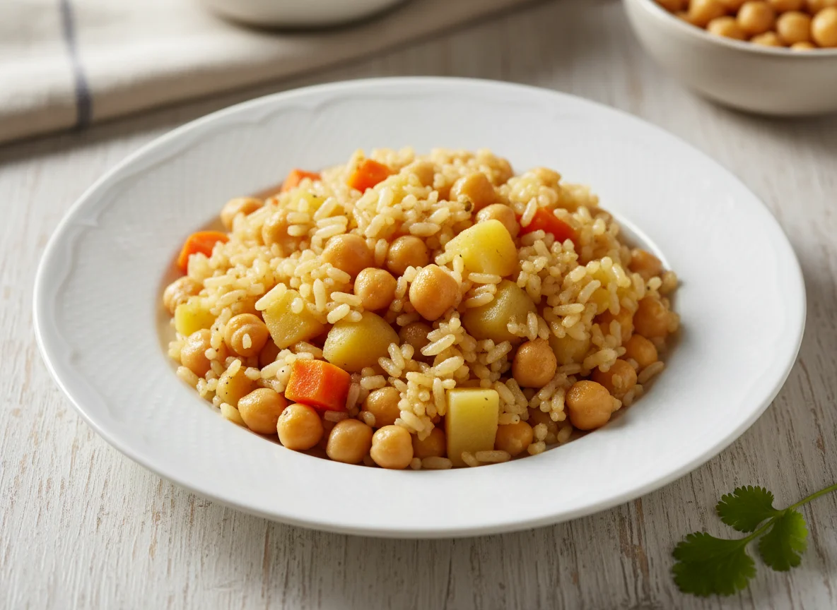 Arroz com grão de bico e legumes photo