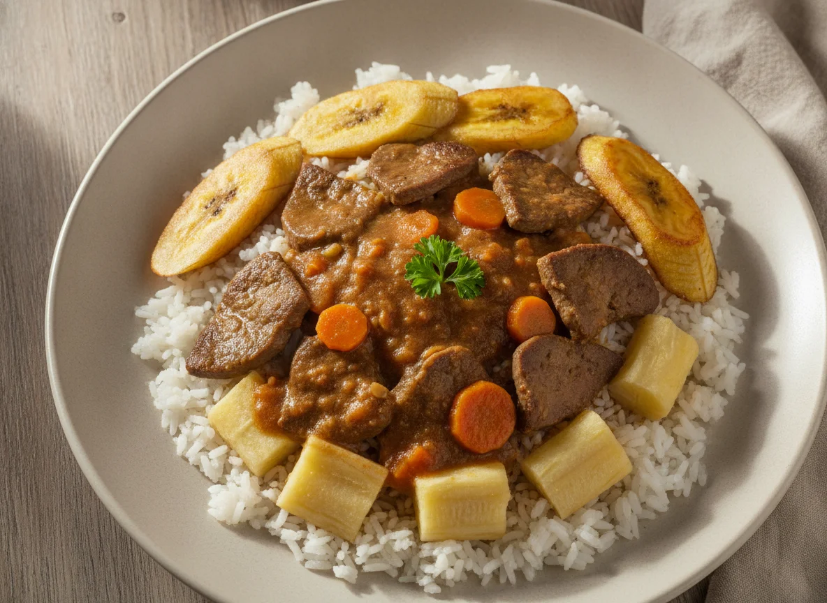Arroz com Iscas de Fígado, Mandioca e Banana Frita photo