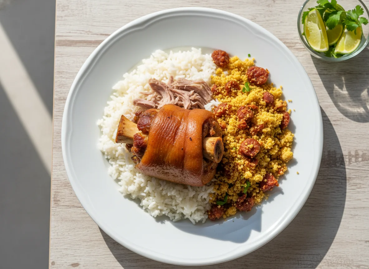 Arroz com joelho de porco e farofa photo