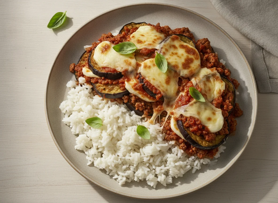 Arroz com Lasanha de Berinjela photo