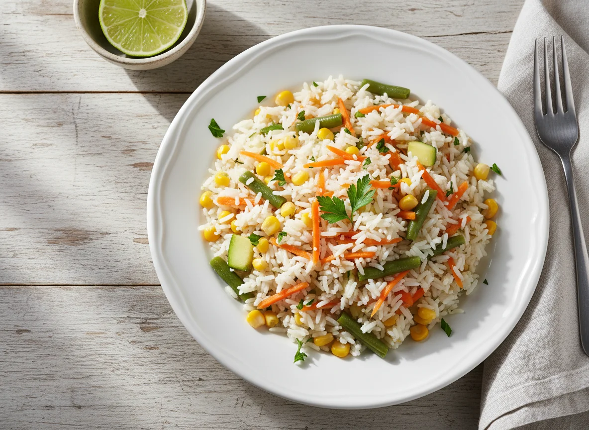 Arroz com legumes e abobrinha photo