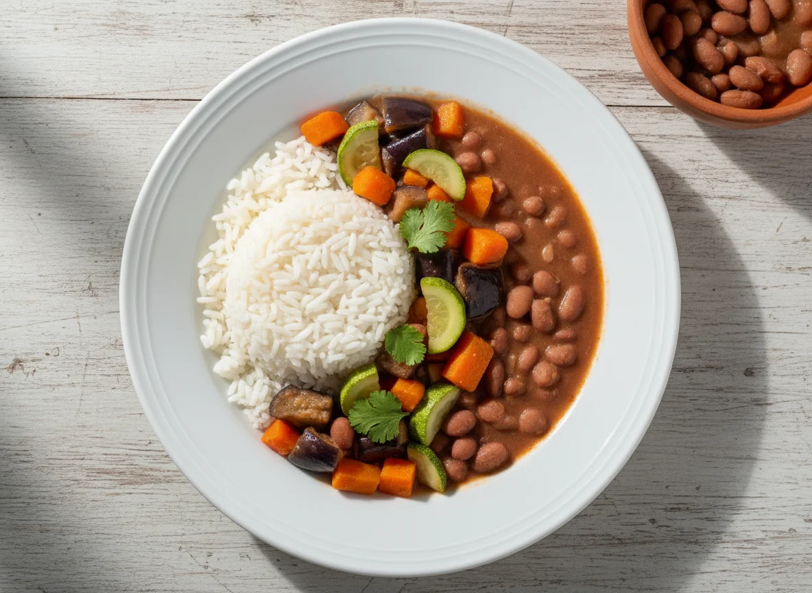 Arroz com legumes e feijão photo