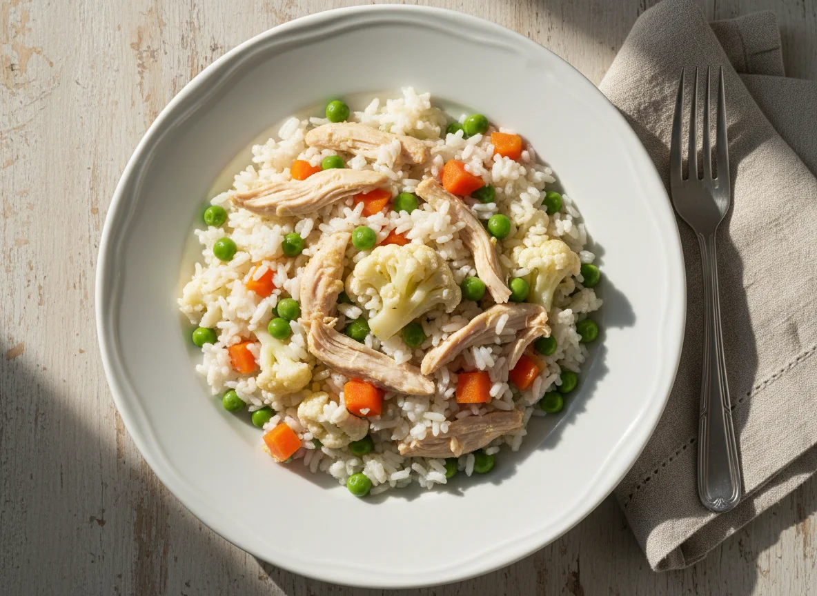 Arroz com legumes e frango photo