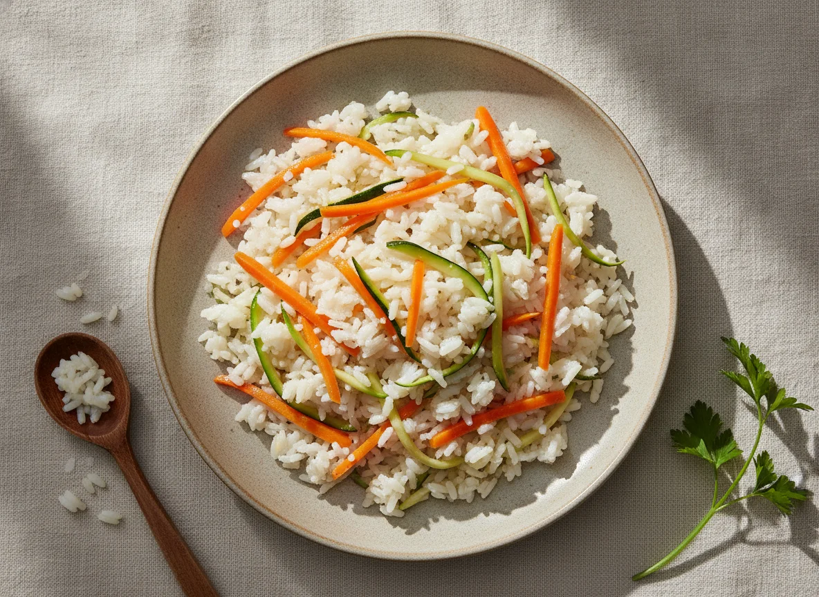 Arroz com legumes refogados photo