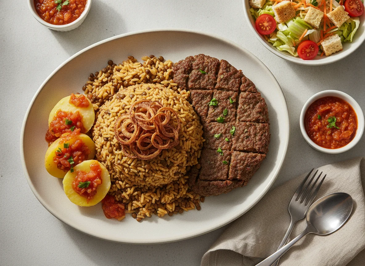 Arroz com Lentilha e Carne Assada com Batatas photo