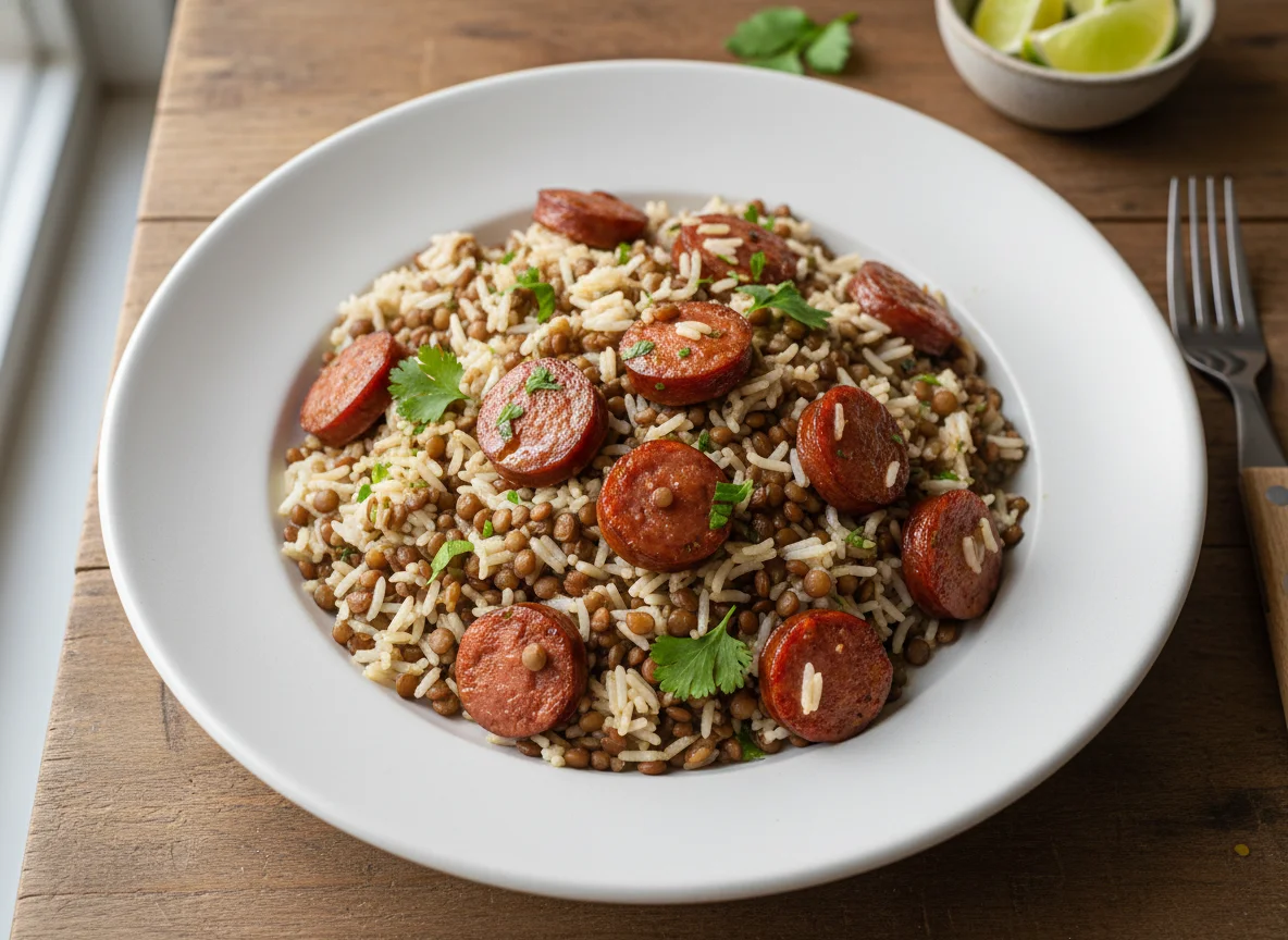 Arroz com Lentilha e Linguiça photo