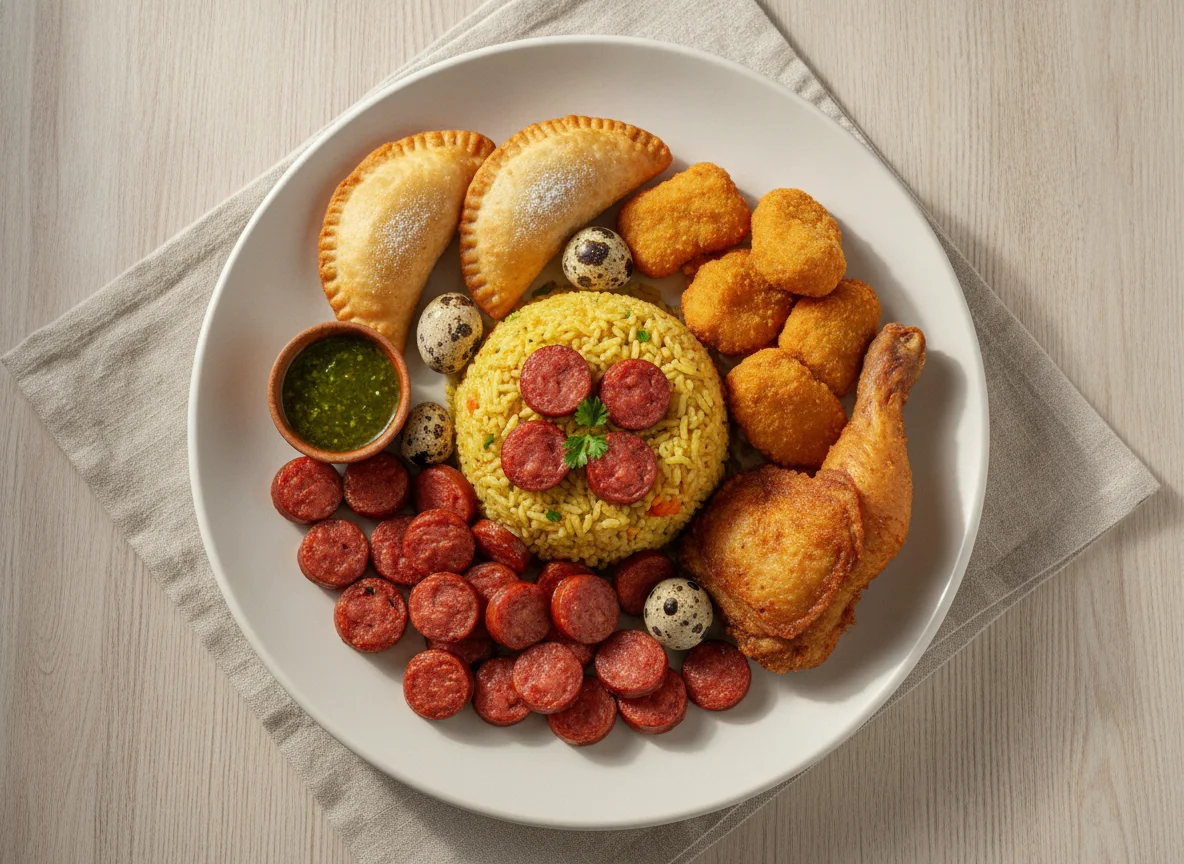 Arroz com linguiça e acompanhamentos photo
