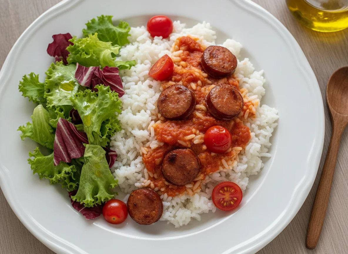 Arroz com Linguiça e Salada Mista photo