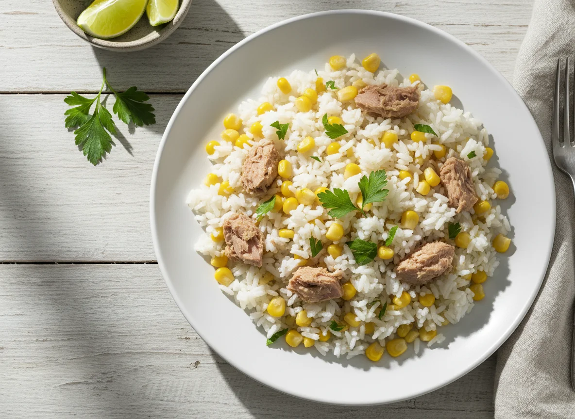 Arroz com milho e atum photo