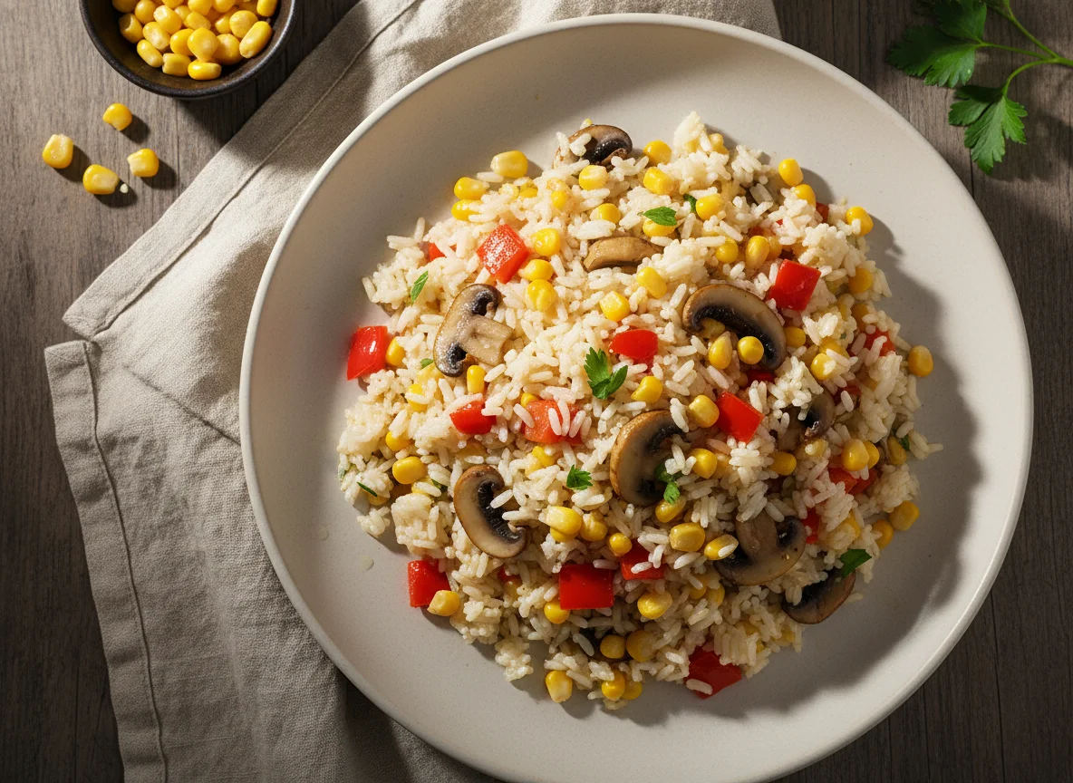 Arroz com milho e legumes photo