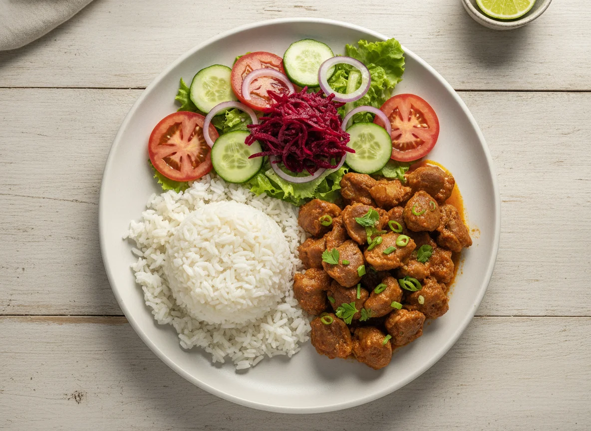 Arroz com Moela de Frango e Salada Mista photo