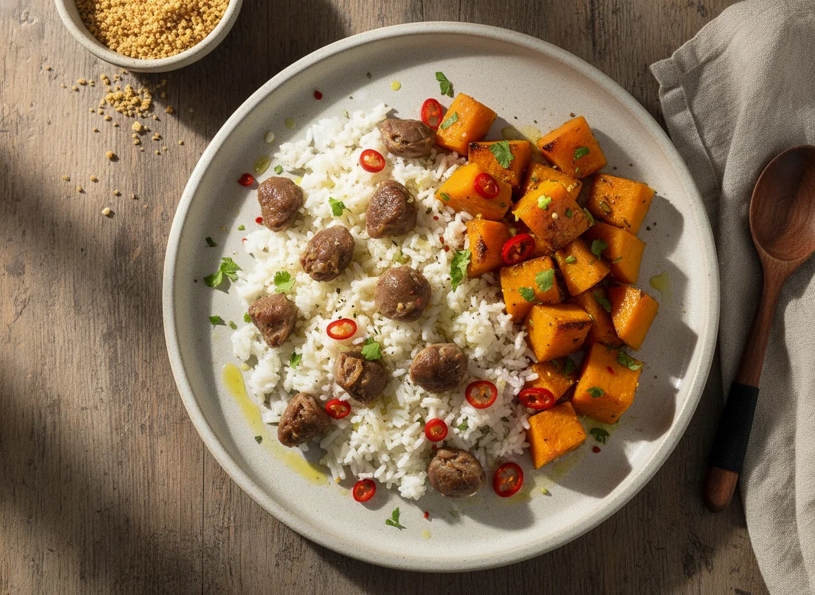Arroz com moela e abóbora photo