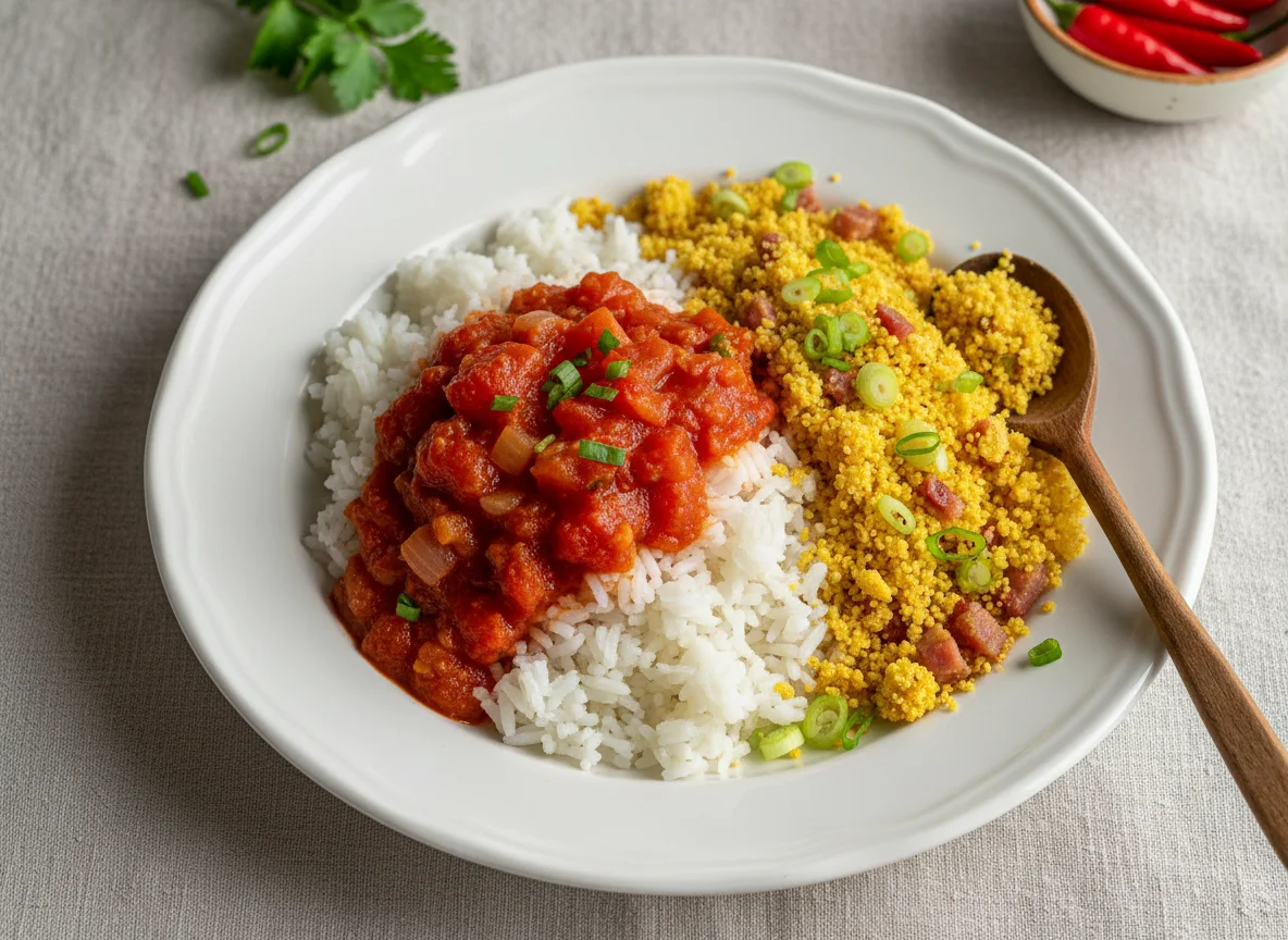 Arroz com molho e farofa photo