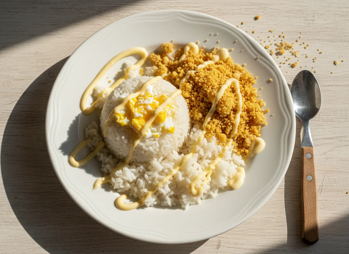 Arroz com ovo e farofa photo