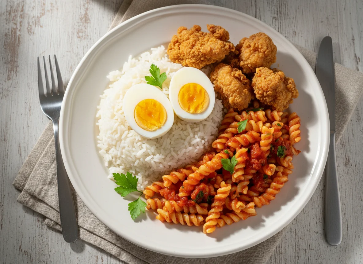 Arroz com ovo e frango photo