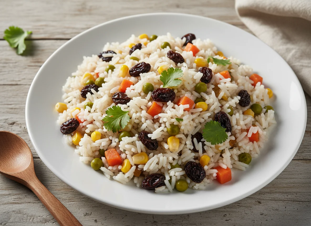 Arroz com passas e vegetais photo