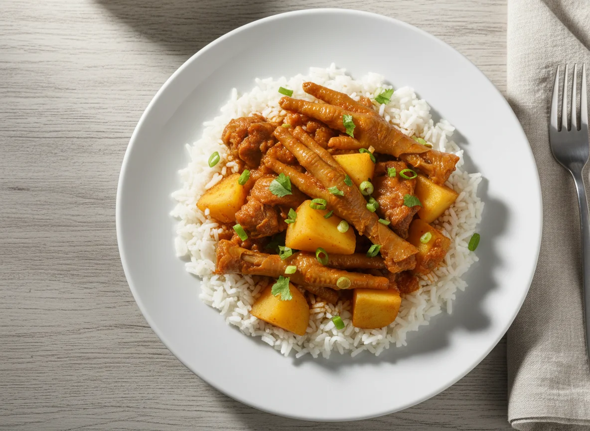 Arroz com pés de galinha e batata photo