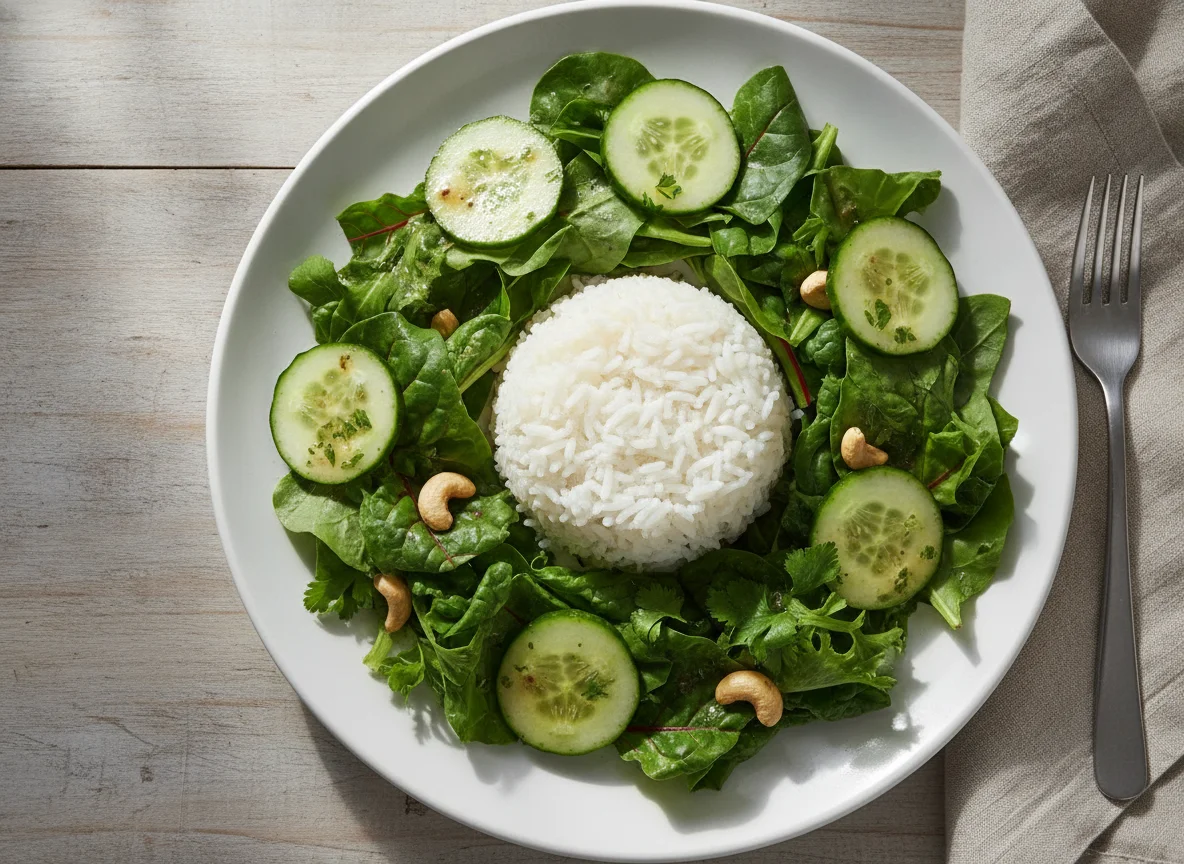 Arroz com salada de acelga e pepino photo