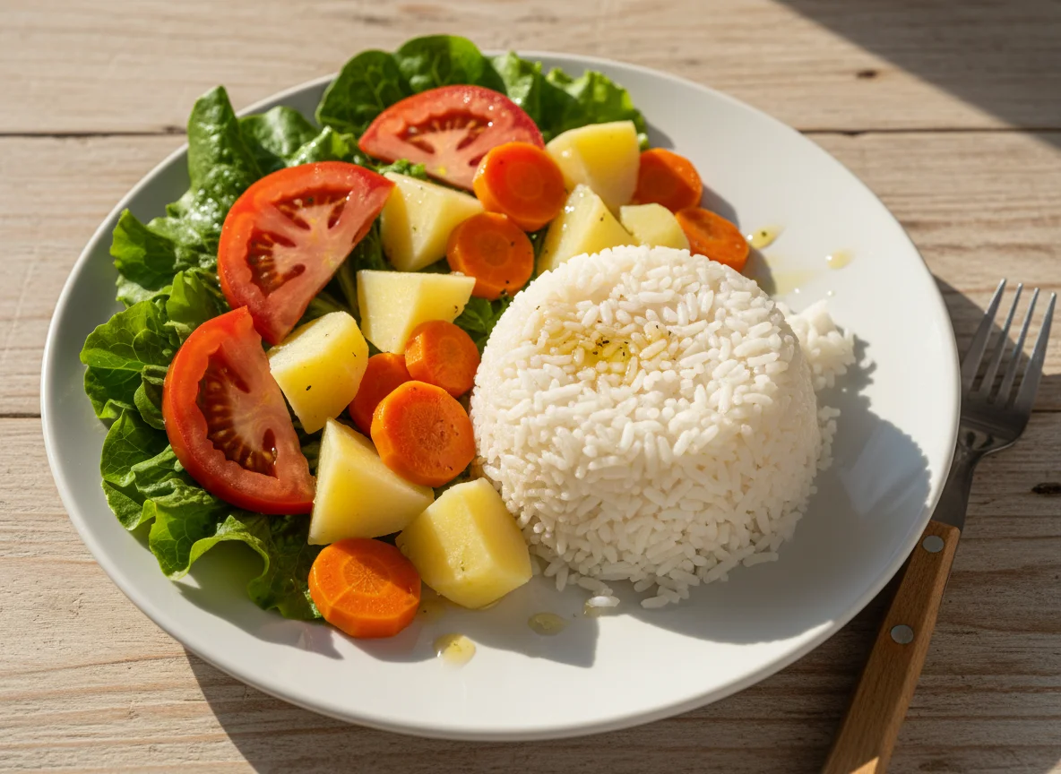 Arroz com salada e legumes photo
