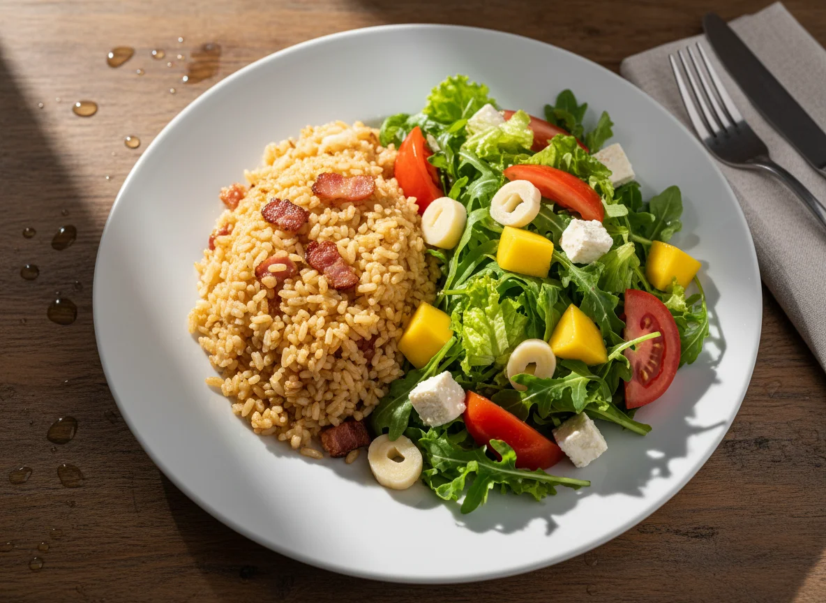 Arroz com salada mista photo