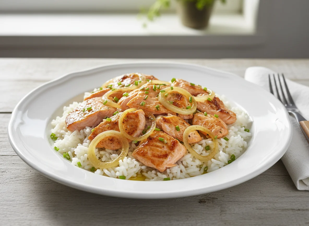 Arroz com Salmão e Cebola photo