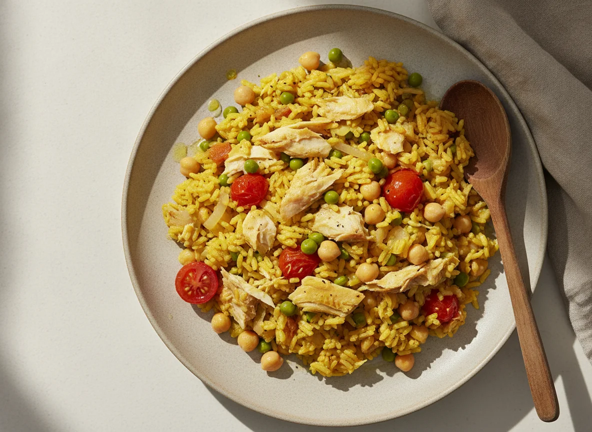 Arroz de Bacalhau com Grão-de-Bico e Ervilhas photo