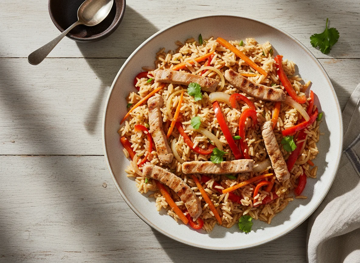 Arroz de carne com vegetais photo