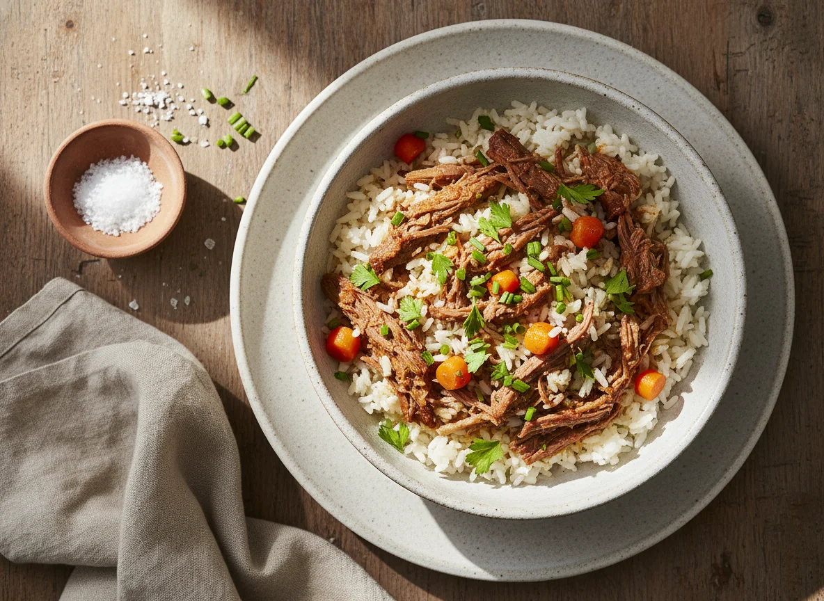 Arroz de carne desfiada photo