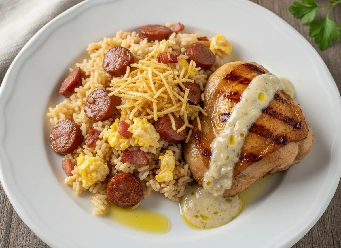 Arroz de Carreteiro com Sobrecoxa de Frango e Molho de Alho photo