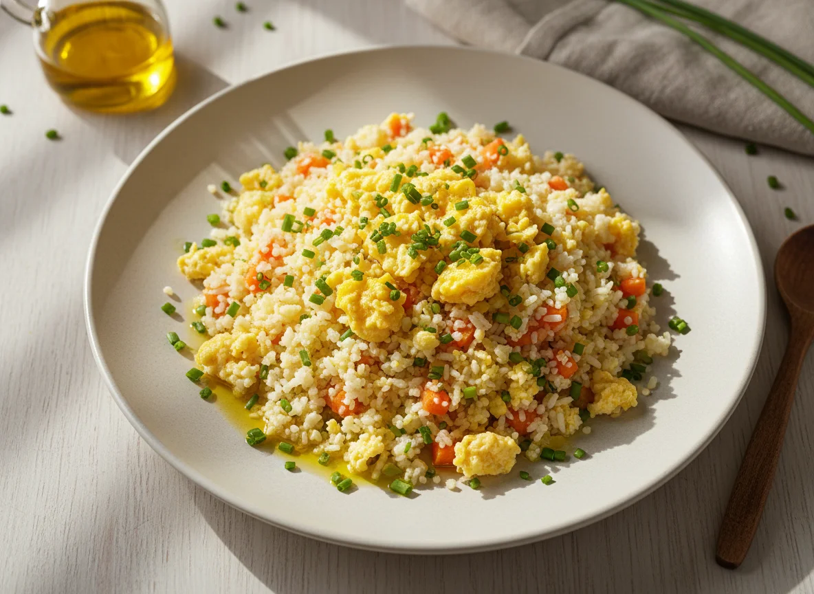 Arroz de couve-flor com legumes e ovos photo