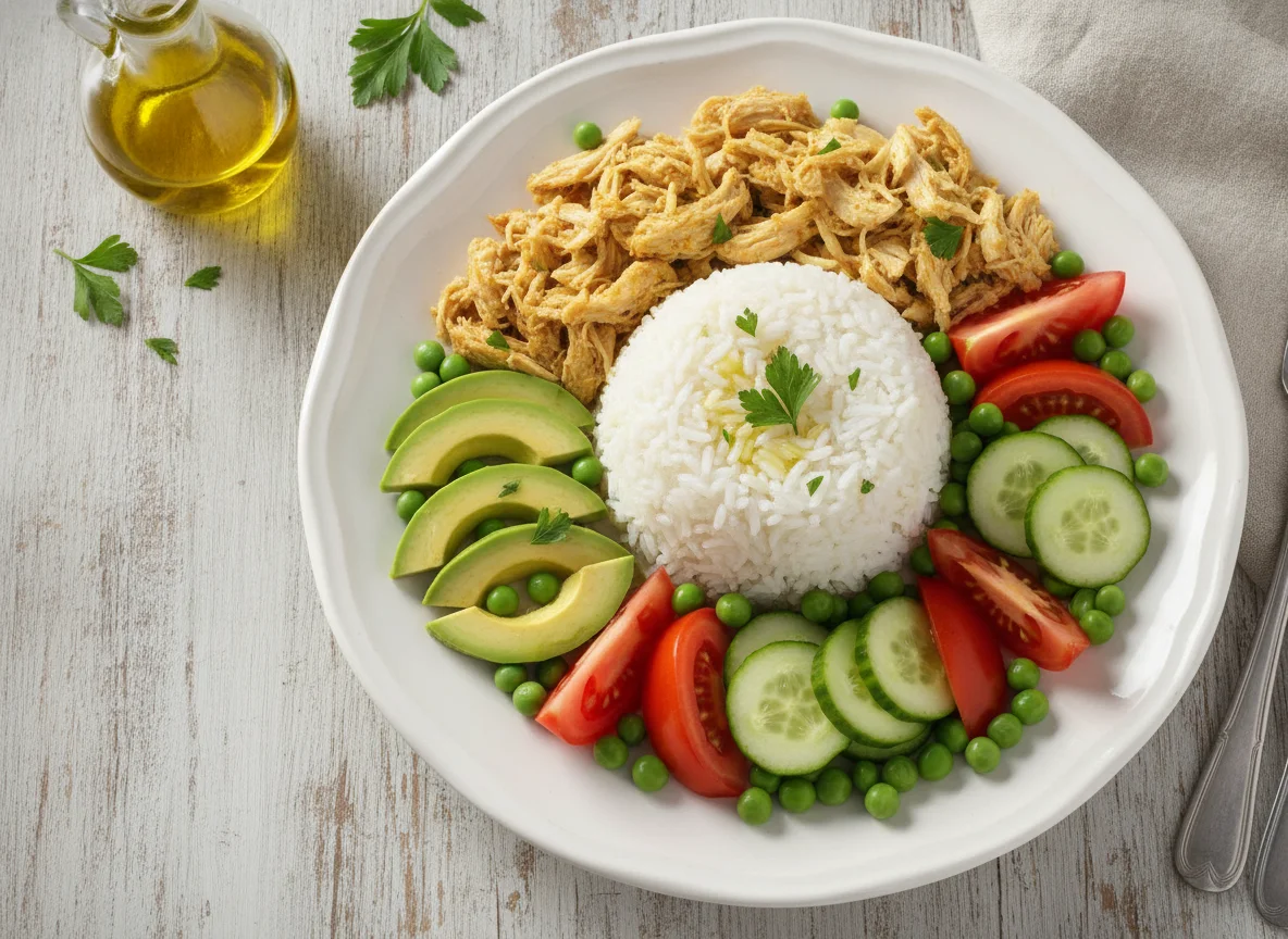 Arroz de frango com salada fresca photo