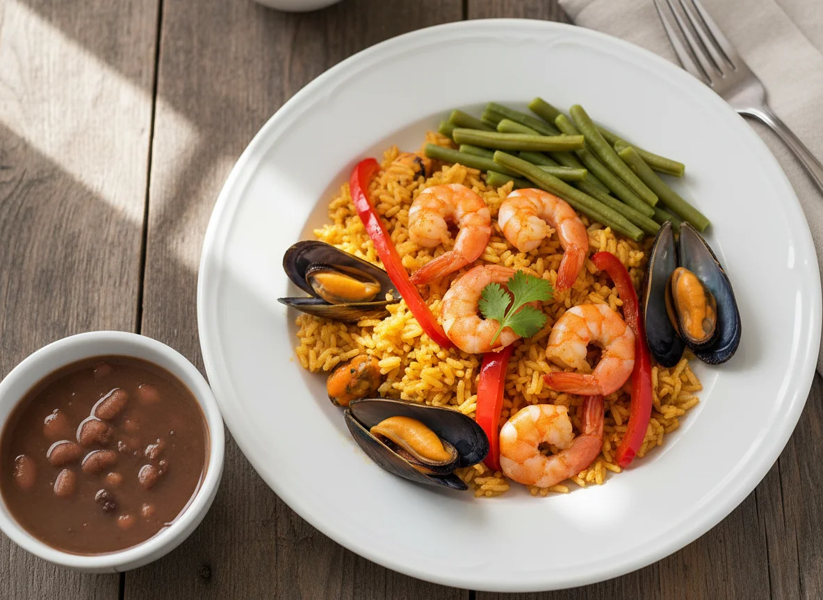 Arroz de frutos do mar com pimentão photo