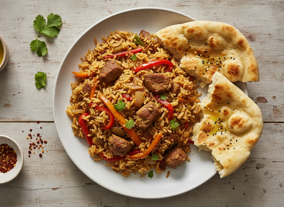 Arroz de Plov com Pão Naan photo