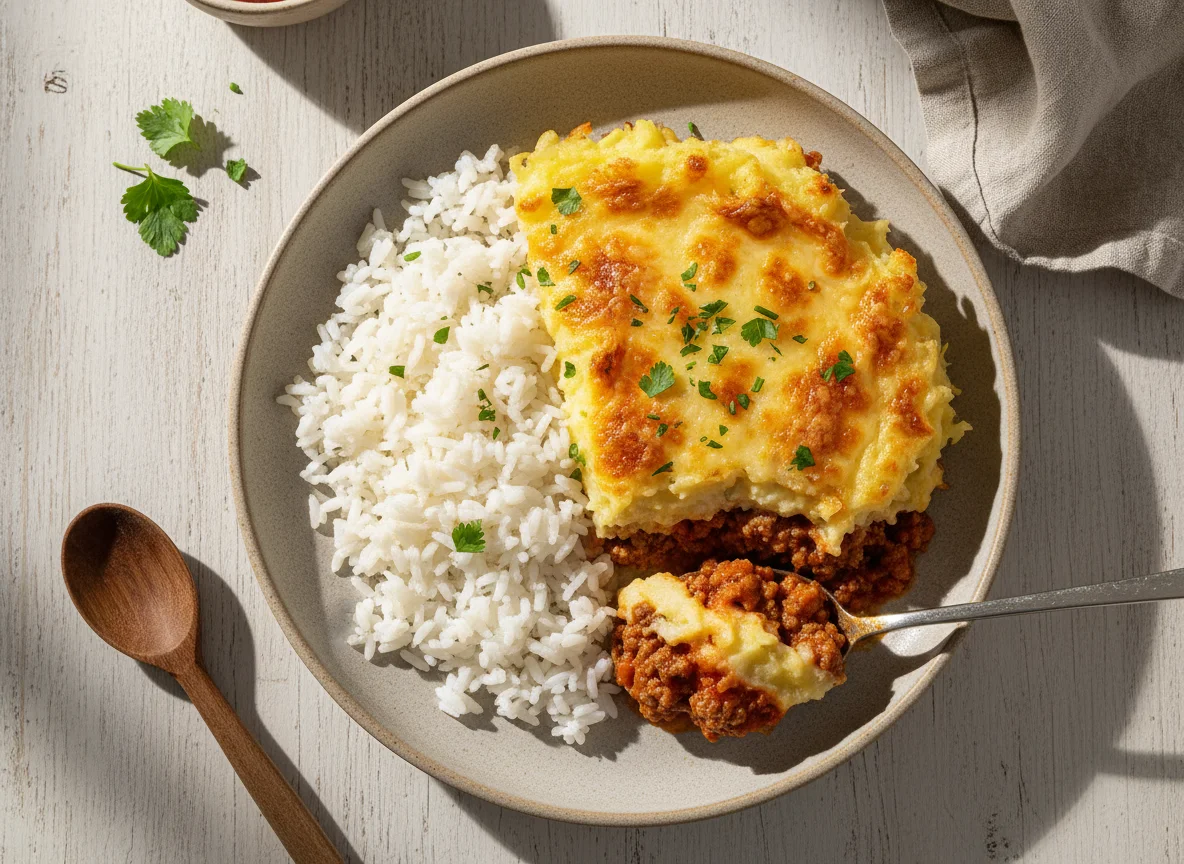 Arroz e Escondidinho de Carne Moída photo