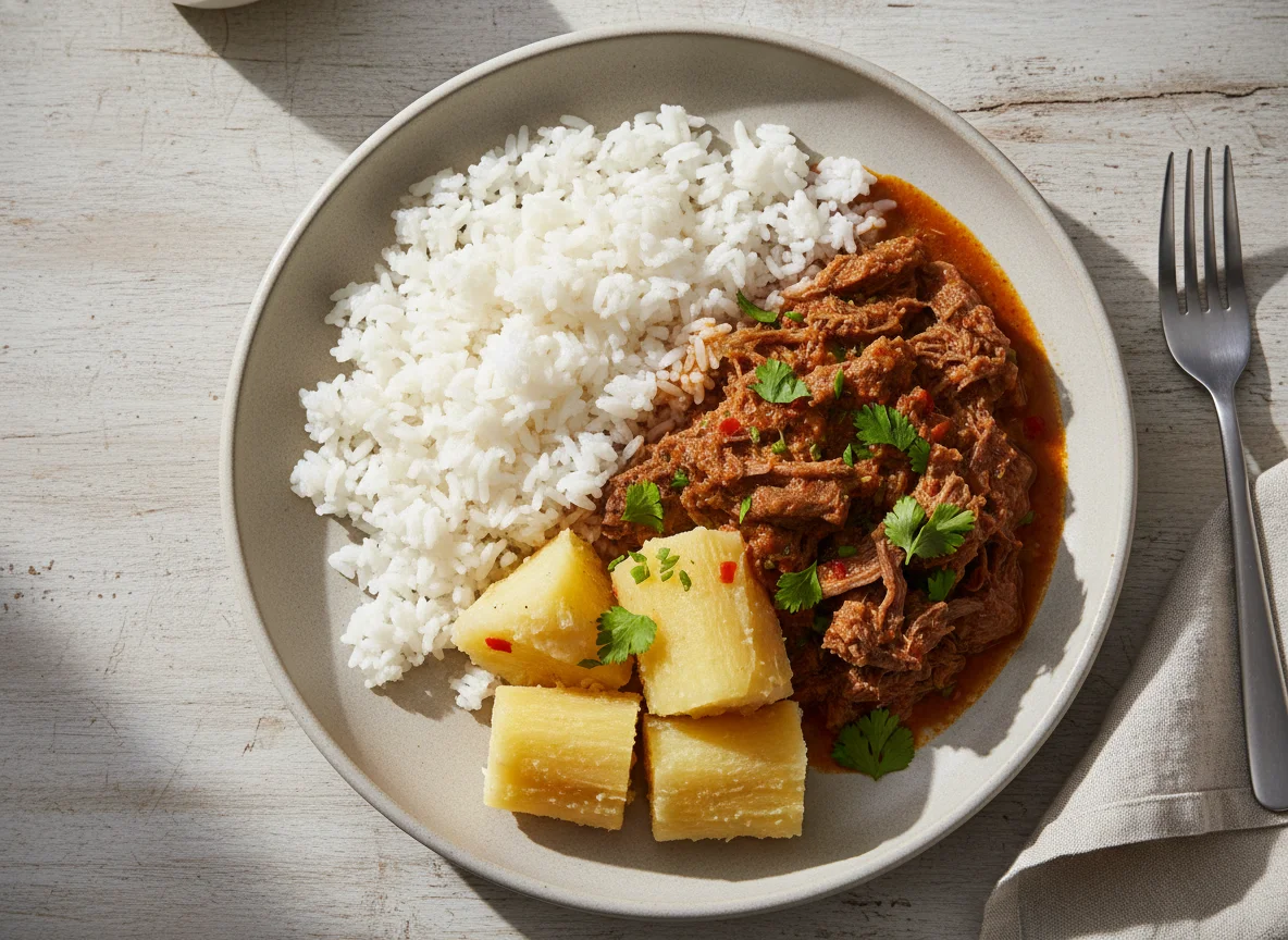 Arroz e mandioca cozinha ao molho photo