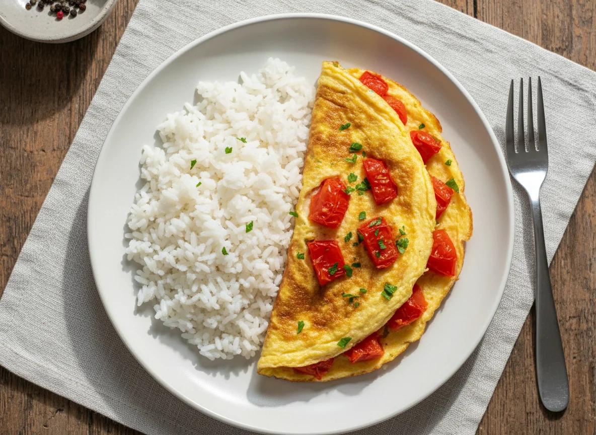 Arroz e Omelete com Tomate photo