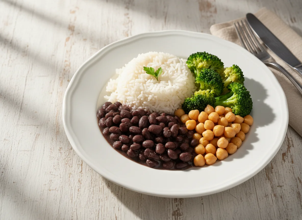 Arroz, feijão, brócolis e grão de bico photo