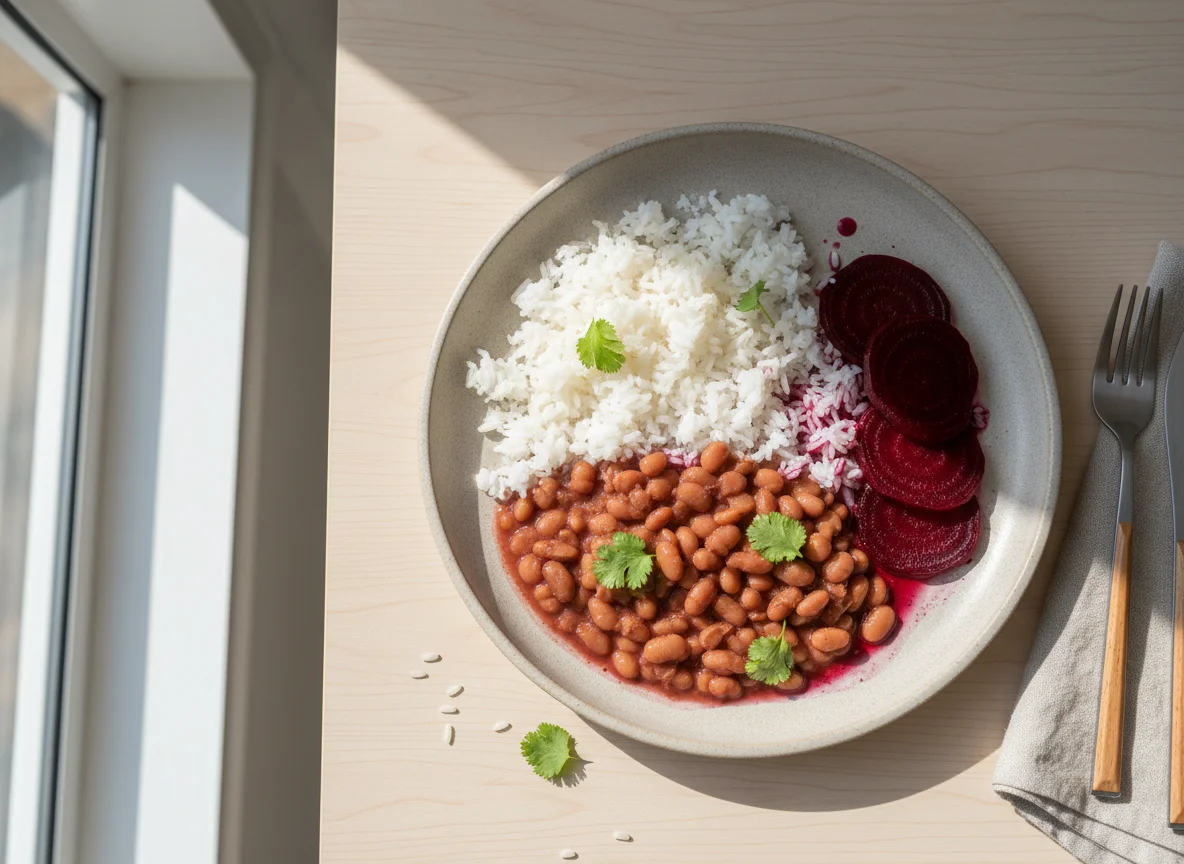 Arroz, feijão e beterraba photo