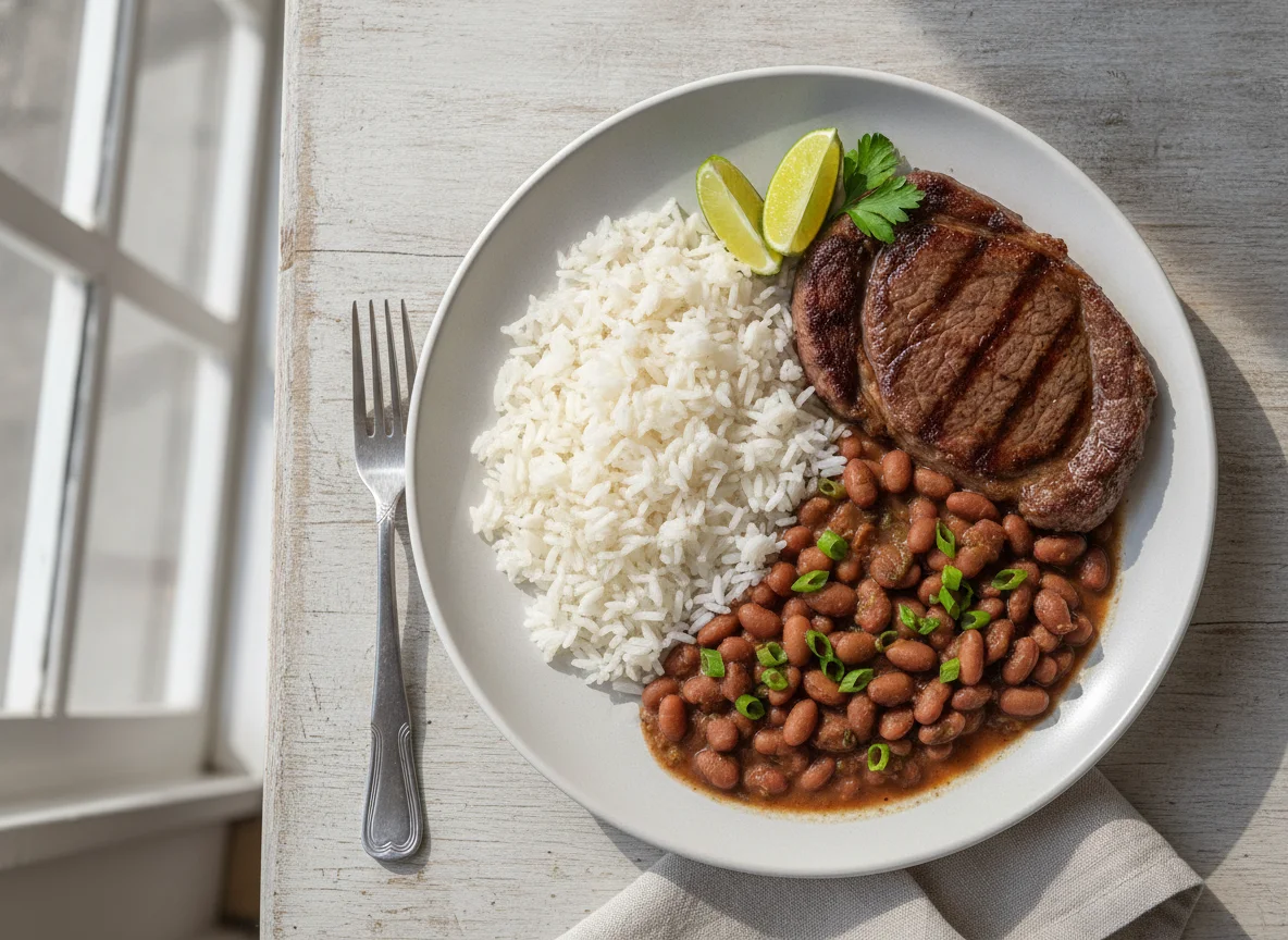 Arroz, feijão e bife photo