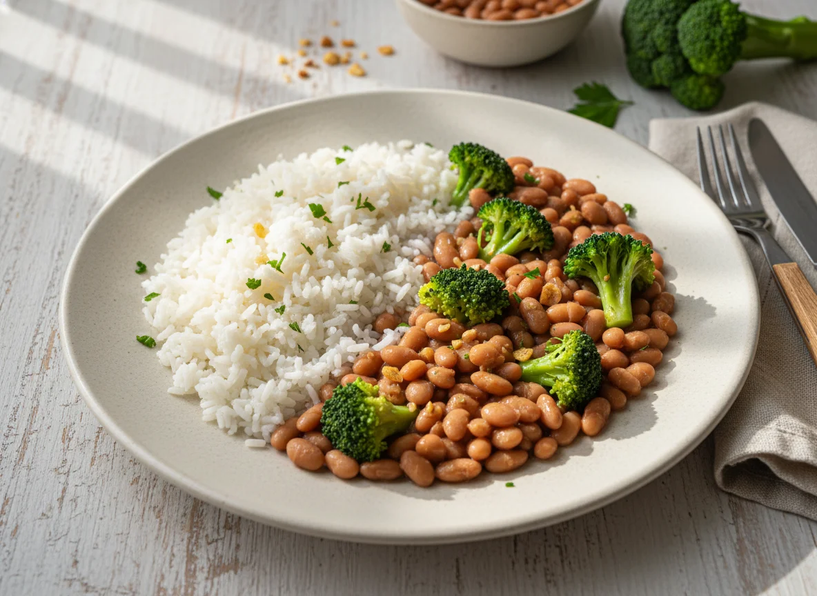 Arroz, feijão e brócolis photo