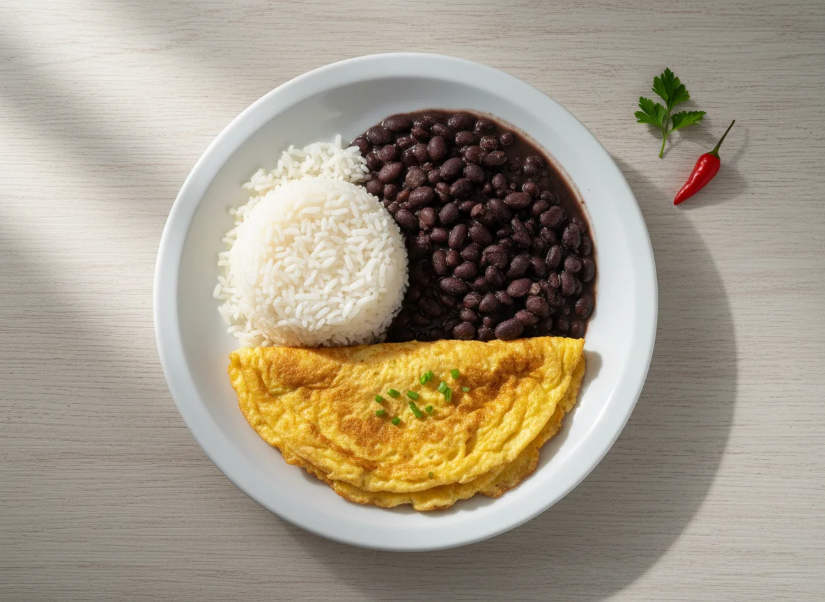 Arroz, feijão e omelete photo