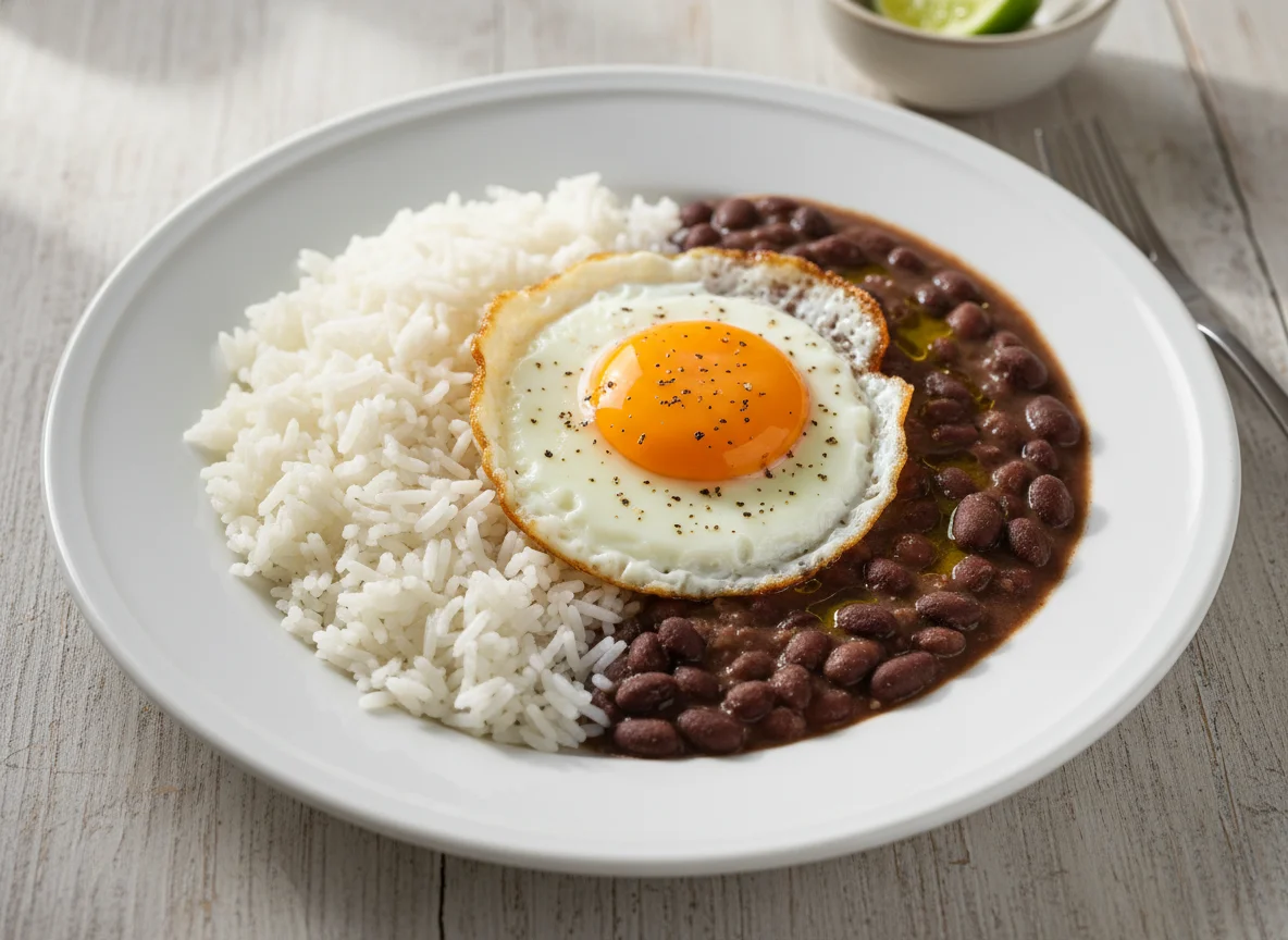 Arroz, feijão e ovo frito photo