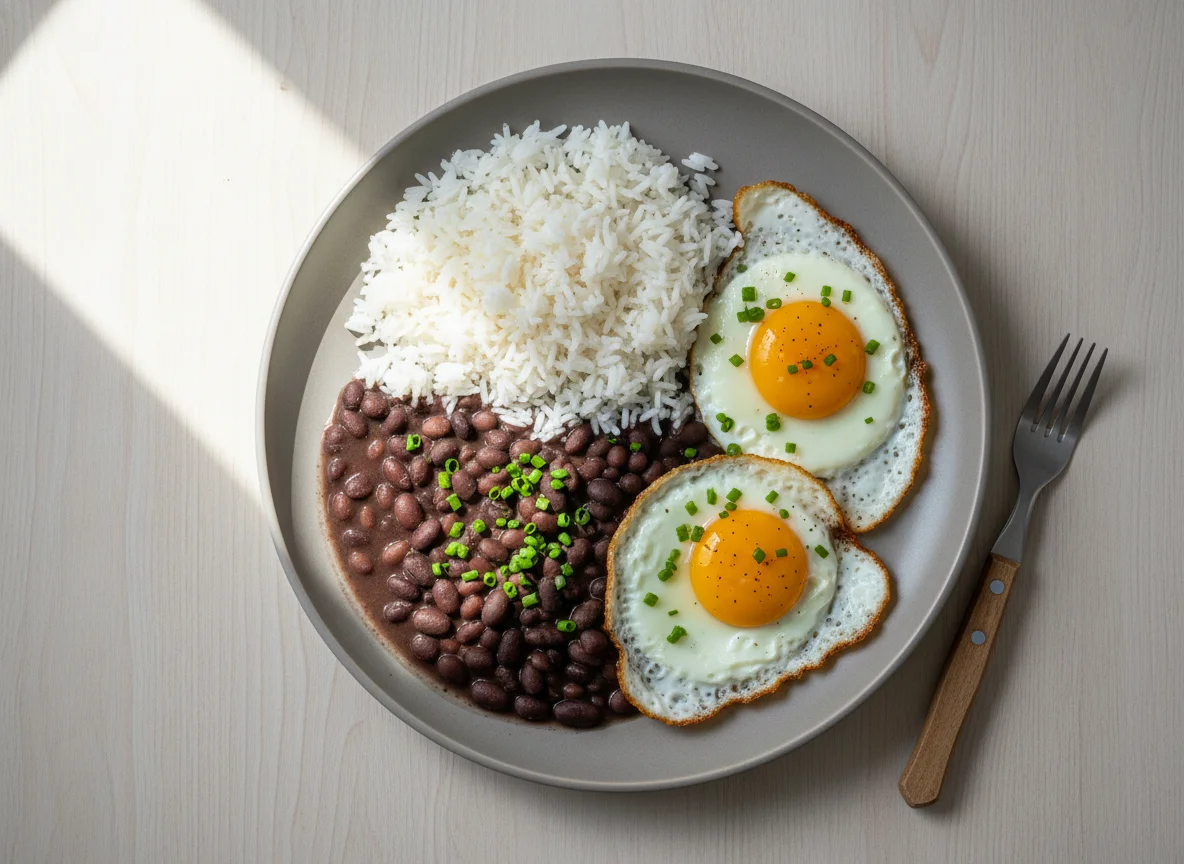 Arroz, feijão e ovos estrelados photo