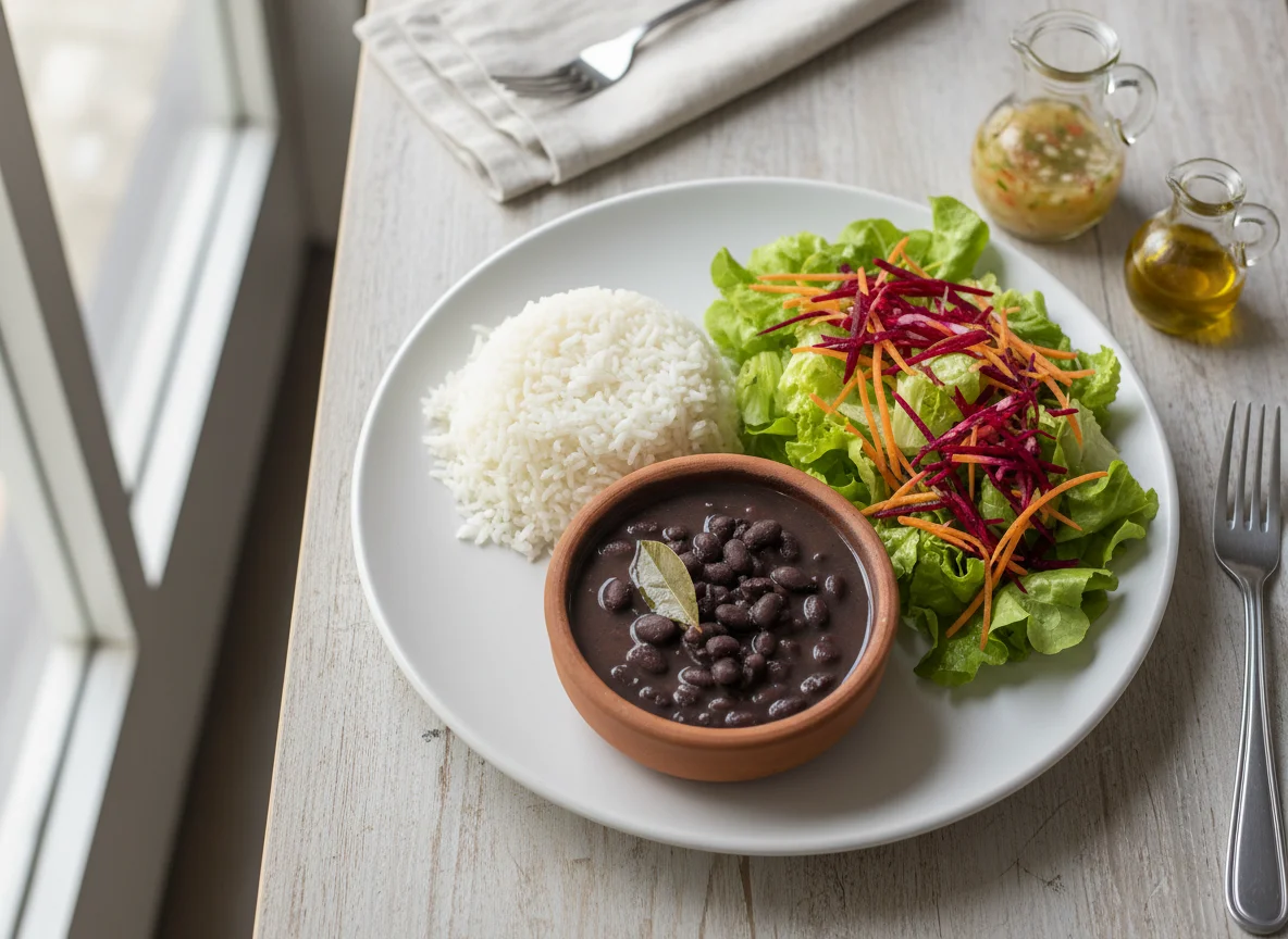 Arroz, feijão e salada photo