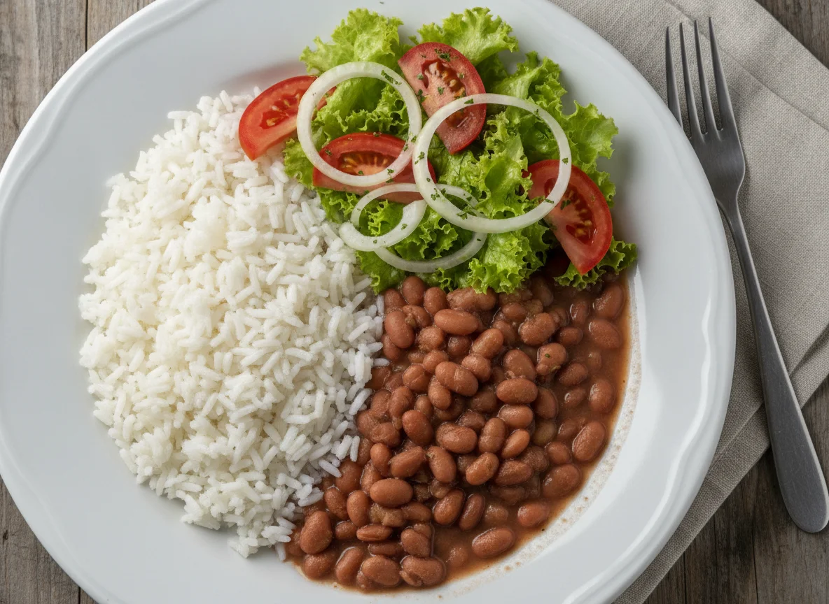 Arroz, feijão e salada mista photo