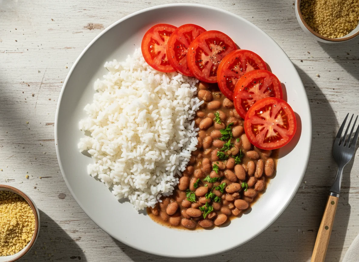 Arroz, feijão e tomate photo