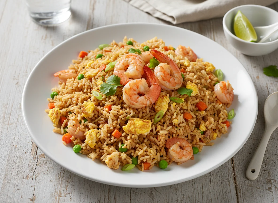 Arroz frito com camarão photo