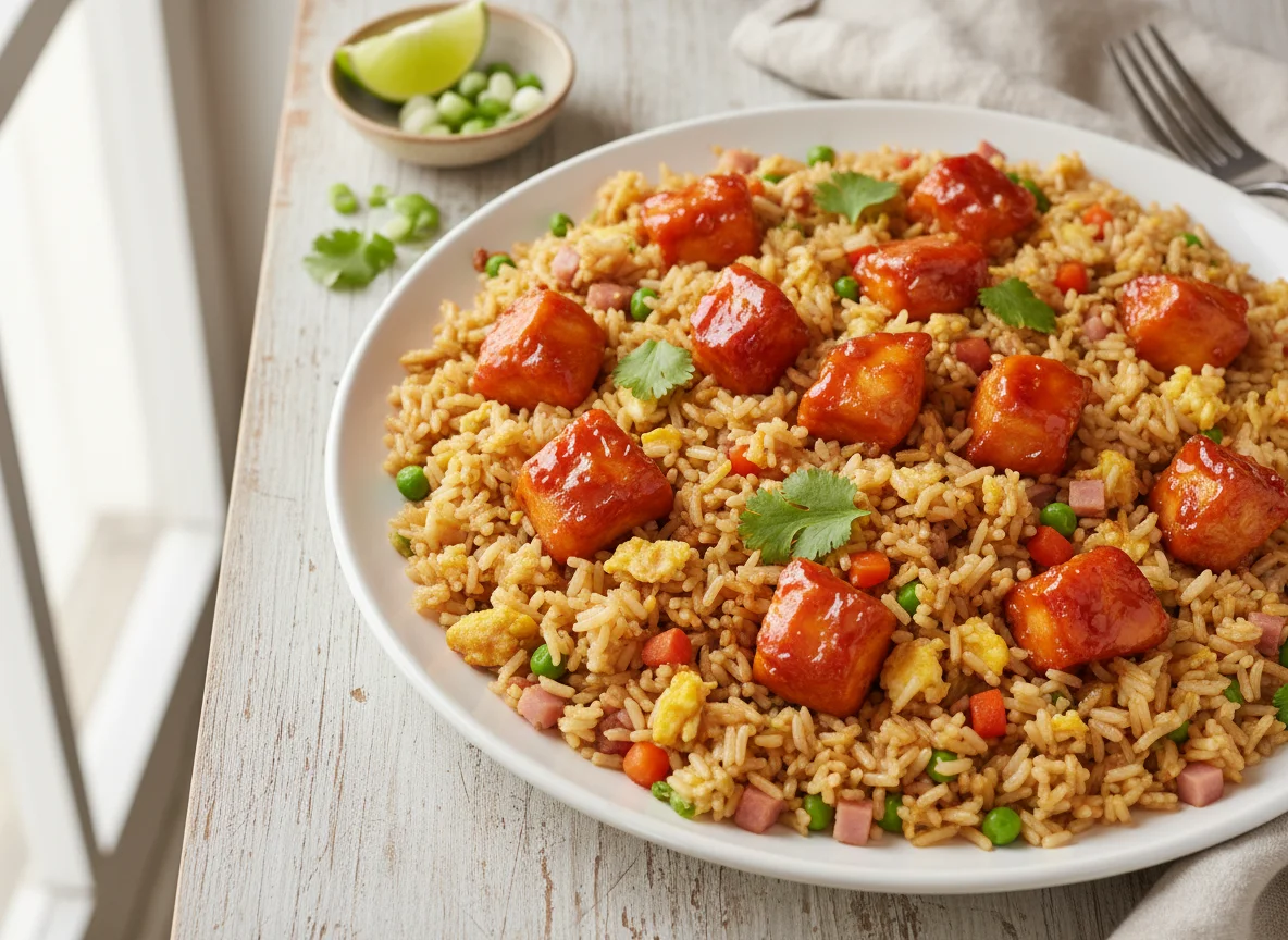 Arroz frito com frango agridoce photo